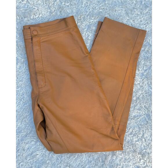 Vintage 80s PumpkinSpice SmoothGrained Leather Pants HighWaist Fall Thanksgiving - Picture 10 of 11